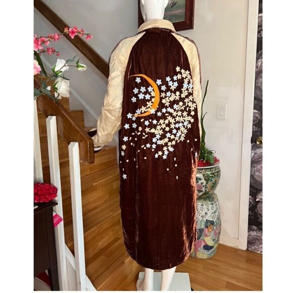 Free People Sundown Velvet Duster Jacket Embroidered Floral Bomber Kimono - Picture 5 of 5